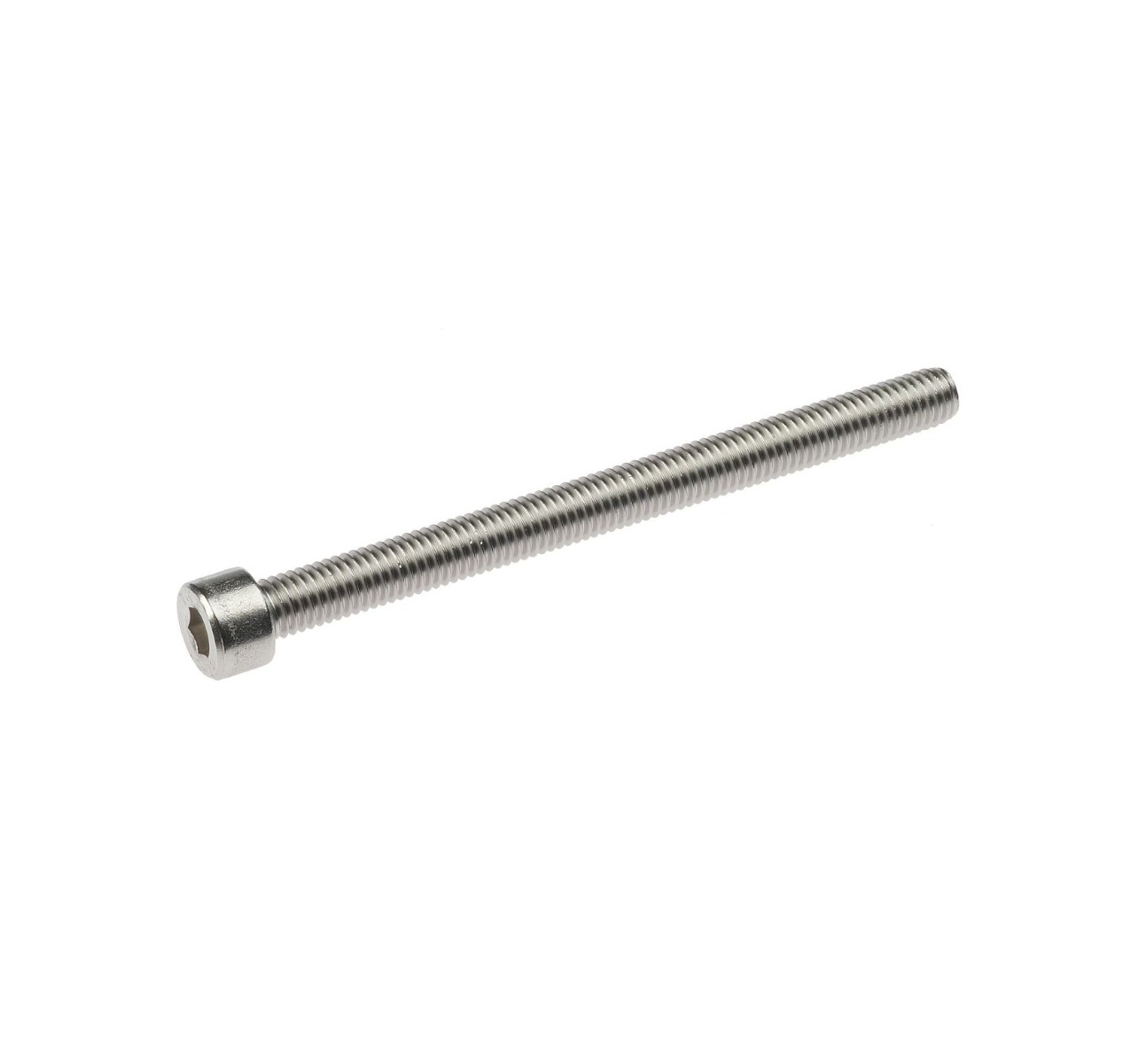 Long stainless steel M8x100 hex socket screw with a cylindrical head and fully threaded shaft for fence post installation.
