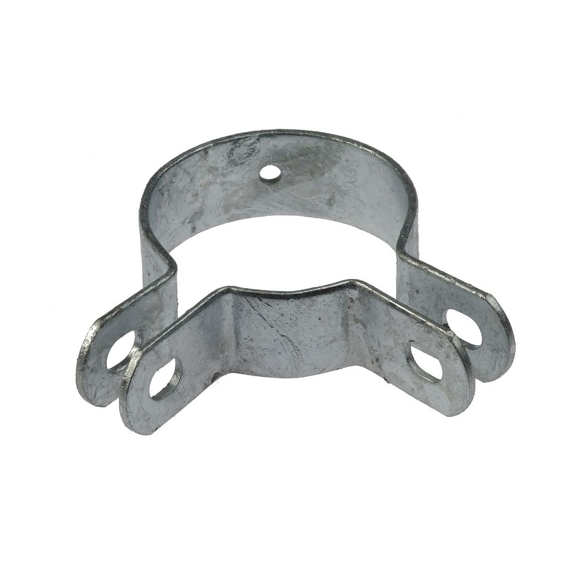 A two-part corner bracket made of hot-dip galvanised steel designed for 60 mm pipes, featuring multiple pre-drilled holes for mounting.