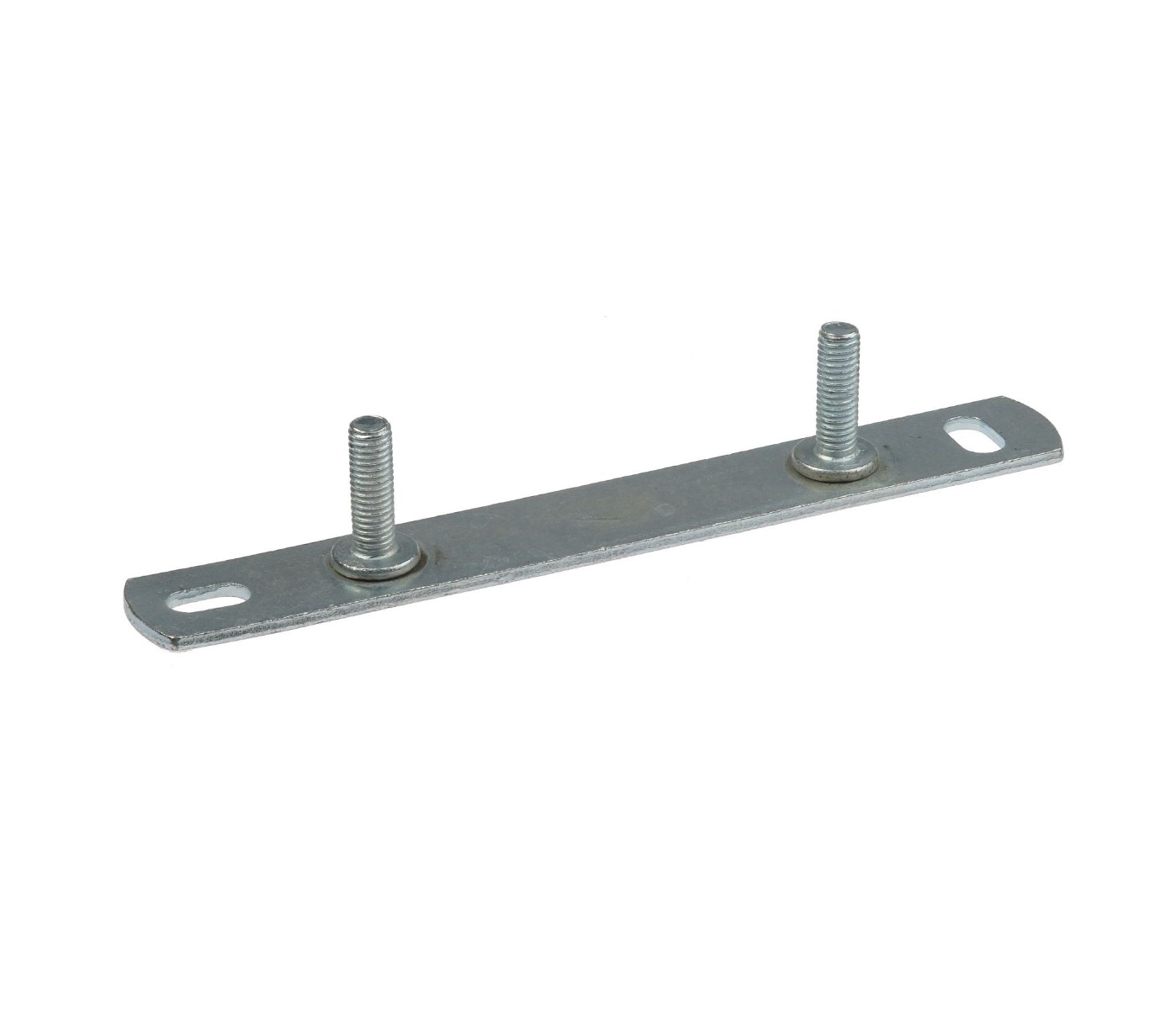 Zinc plated metal wall plate featuring two upright M8 male threads spaced 90mm apart for various hardware mounting applications.
